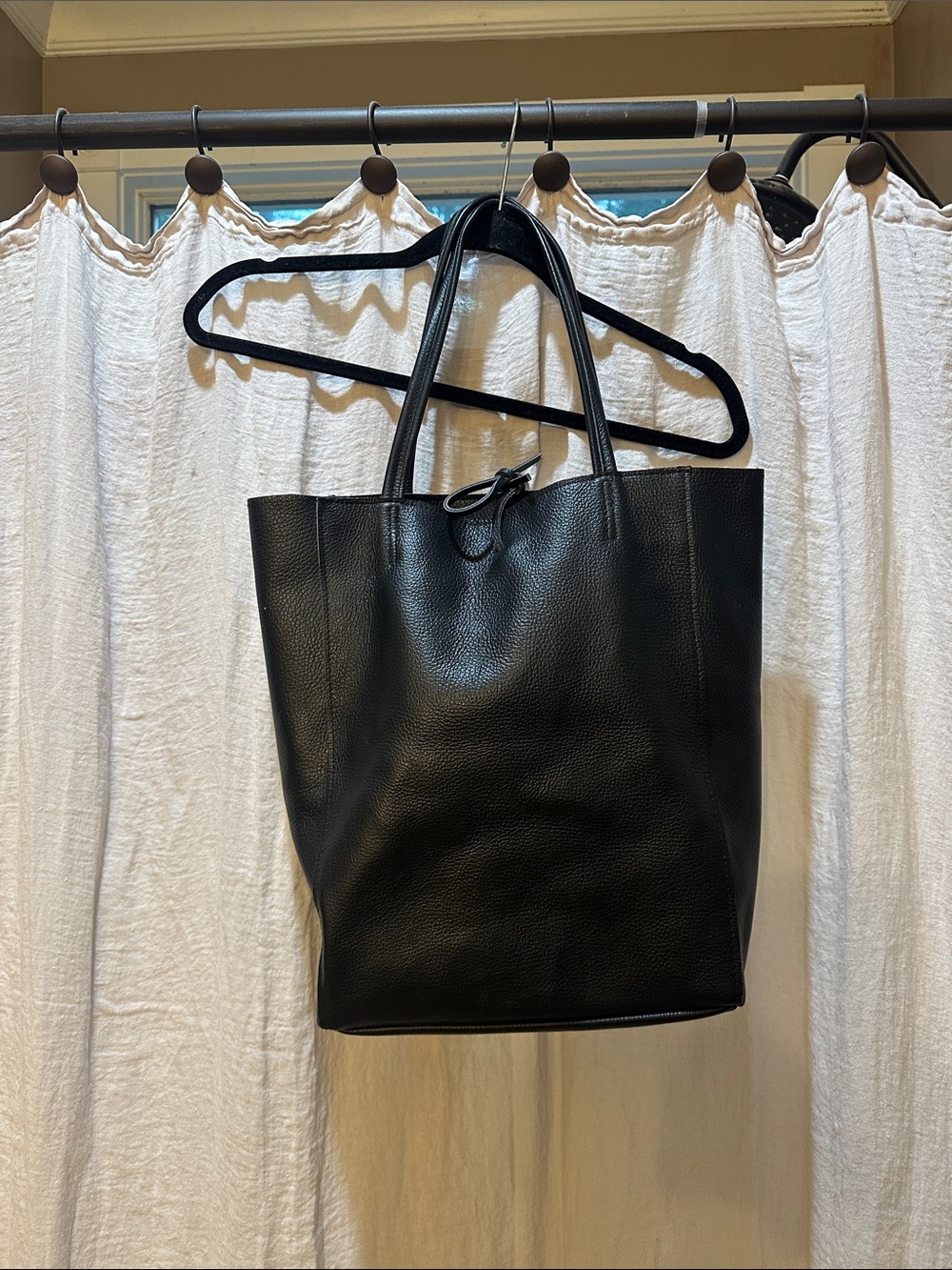 Everyday Black Leather Tote with Top Handles